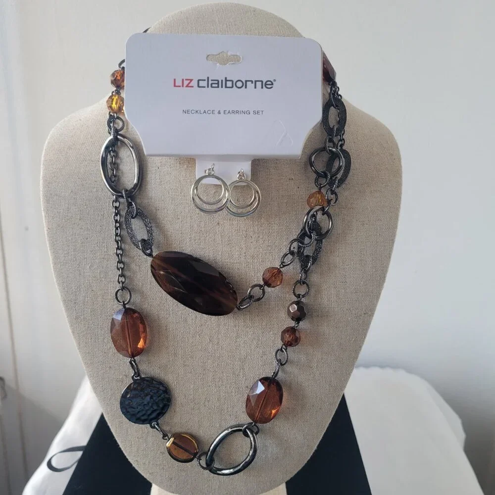 Lia Sophia Root Beer Assorted Beads on Hematite Chain